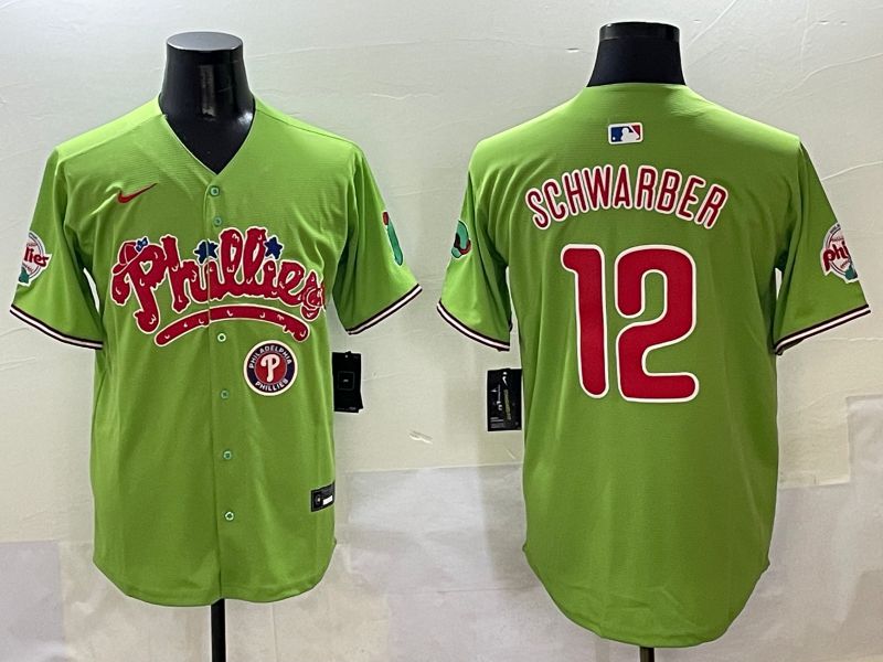 Men Philadelphia Phillies #12 Schwarber Green Five generations Joint Name 2025 Nike MLB Jersey style 7->philadelphia phillies->MLB Jersey